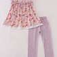 Purple Floral Print Ruffle Pants Set