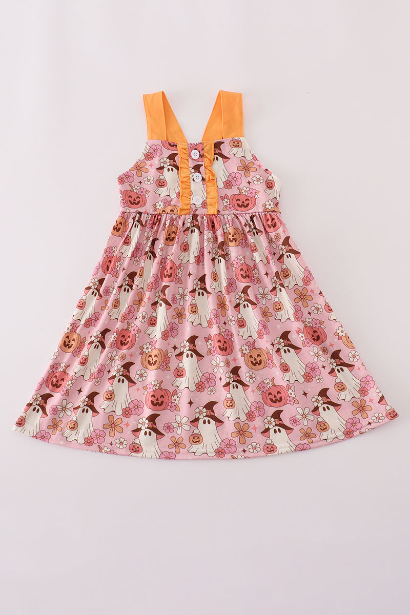 Pink Pumpkin Ghost Ruffle Dress