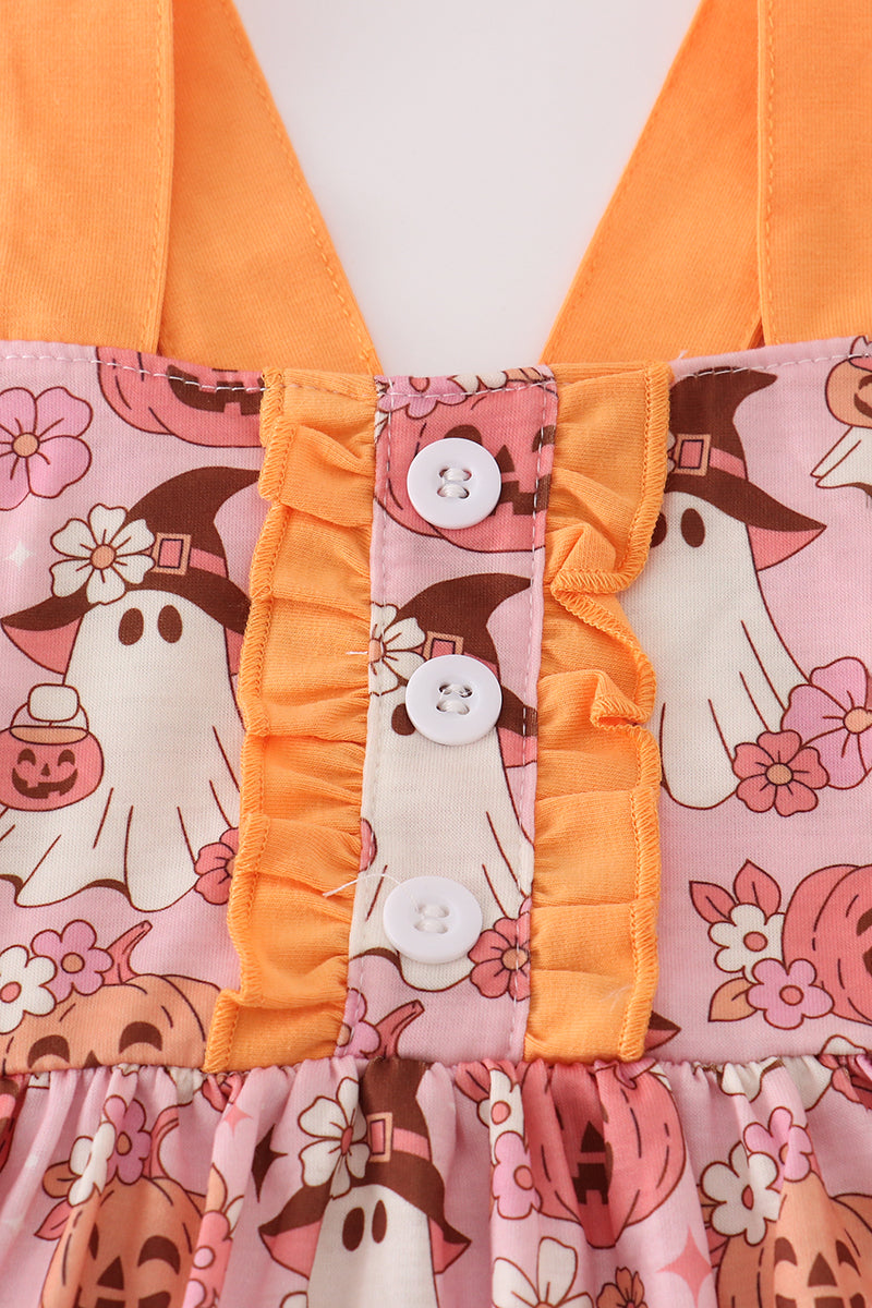 Pink Pumpkin Ghost Ruffle Dress