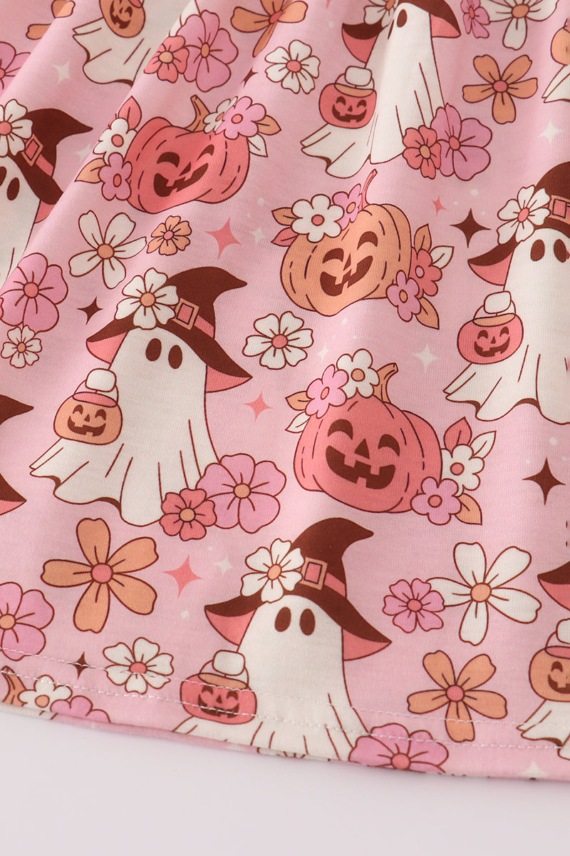 Pink Pumpkin Ghost Ruffle Dress