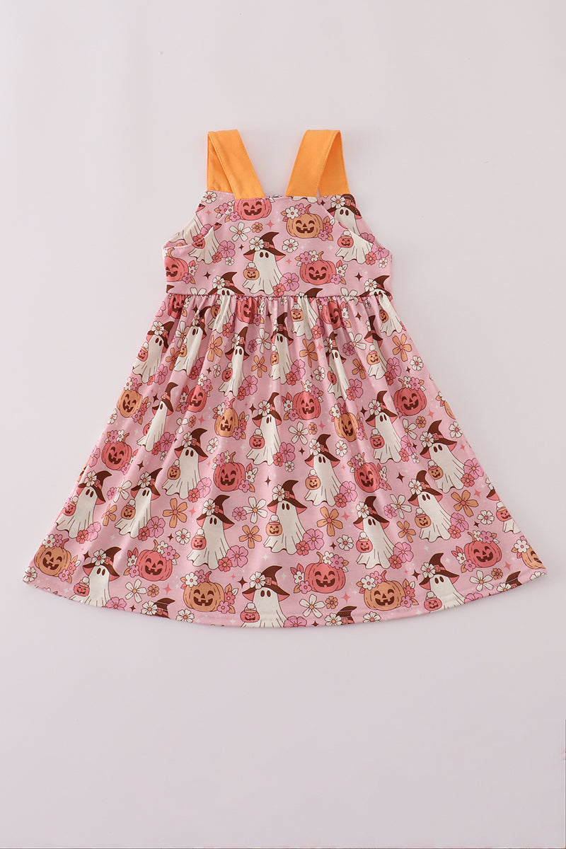 Pink Pumpkin Ghost Ruffle Dress