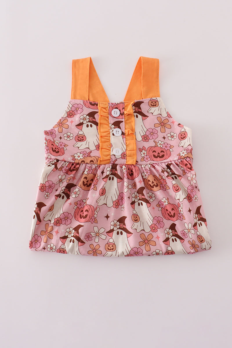 Pink Pumpkin Ghost Ruffle Dress