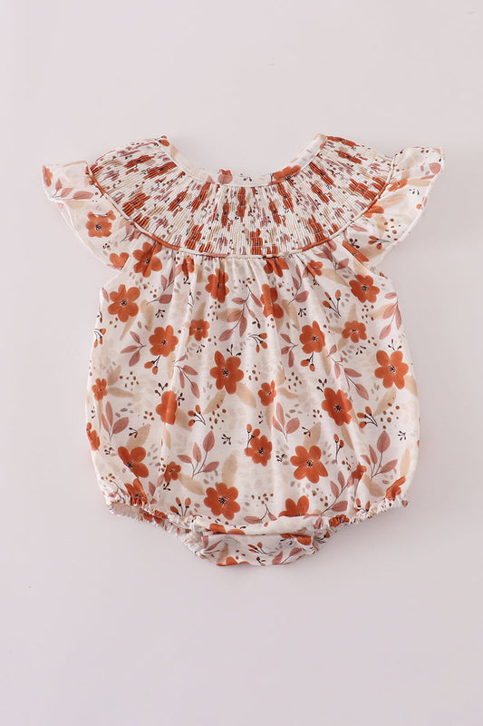 Fall Floral Print Smocked Bubble