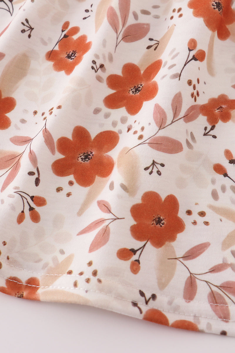 Fall Floral Print Smocked Bloomer Set