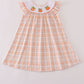 Orange Pumpkin Embroidery Plaid Dress