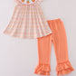 Orange Pumpkin Embroidery Plaid Ruffle Pants Set