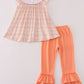 Orange Pumpkin Embroidery Plaid Ruffle Pants Set