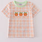 Orange Pumpkin Embroidery Plaid Top