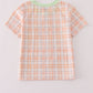 Orange Pumpkin Embroidery Plaid Top