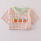 Orange Pumpkin Embroidery Plaid Top