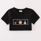 Black Witch Pumpkin Embroidery Top