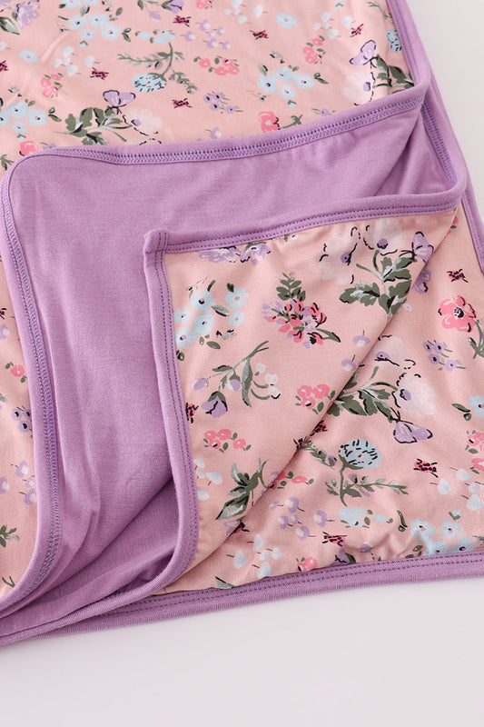 Purple Floral Print Bamboo Blanket