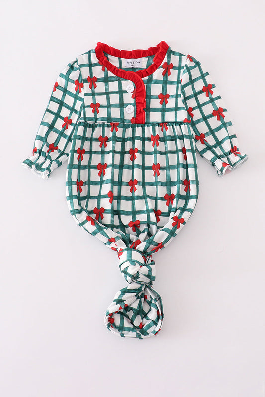 Green Bow Plaid Ruffle Gown