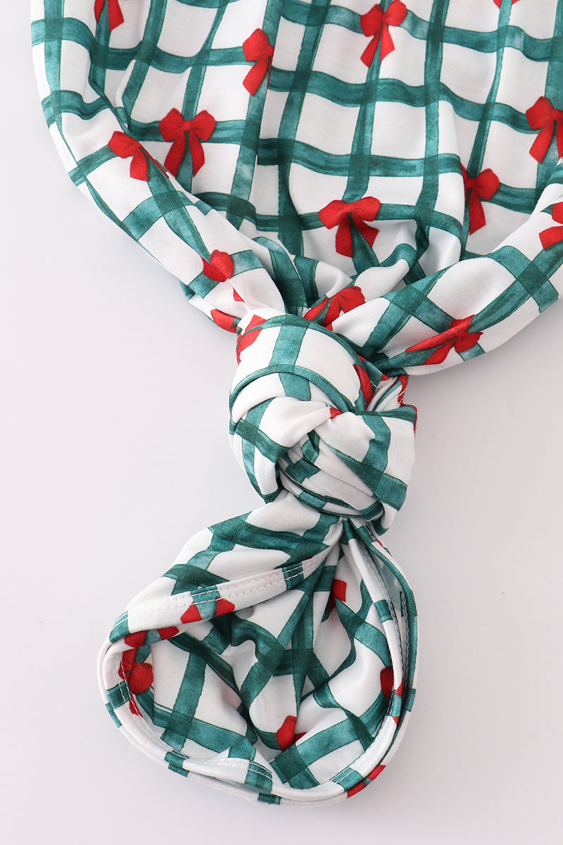 Green Bow Plaid Ruffle Gown