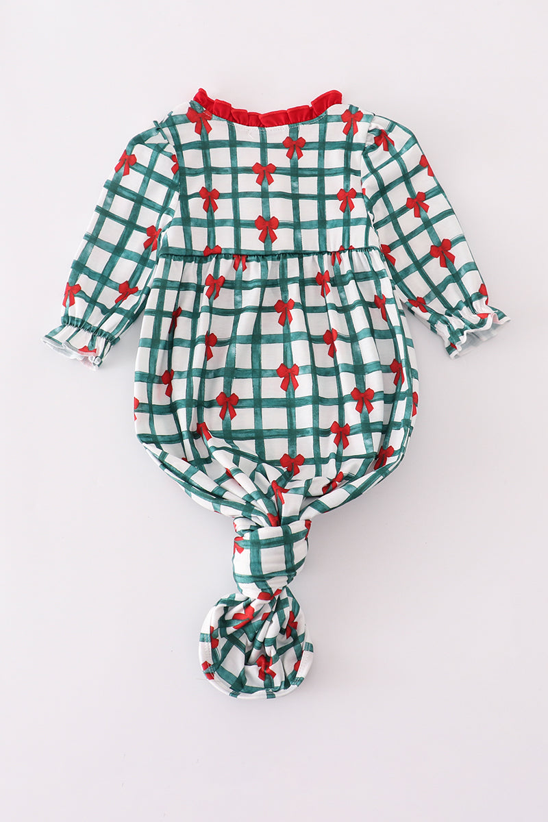 Green Bow Plaid Ruffle Gown