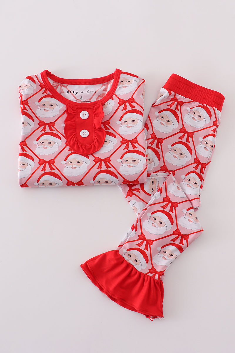 Red Santa Claus Bamboo Pajamas Ruffle Pants Set