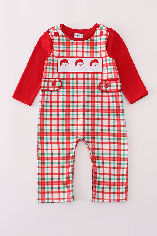 Red Santa Claus Embroidery Plaid Jonjon Set