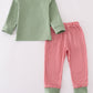 Green Reindeer Embroidery Pants Set