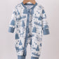 Blue Christmas Reindeer Tree Ruffle Romper