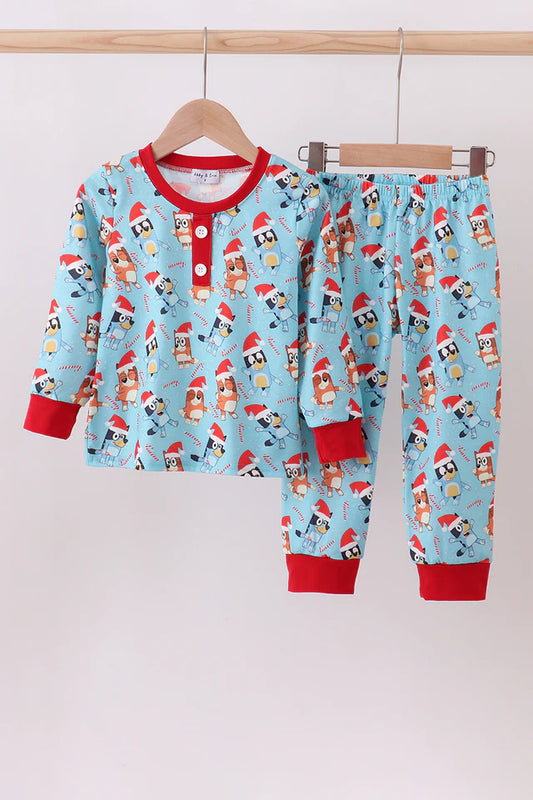 Blue Christmas Character Print Pajamas Pants Set
