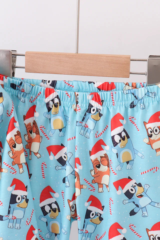 Blue Christmas Character Print Pajamas Pants Set