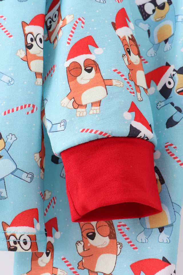 Blue Christmas Character Print Pajamas Pants Set