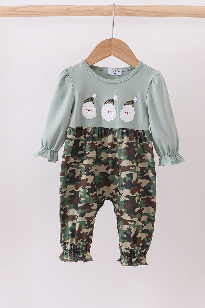 Camouflage Santa Claus Applique Ruffle Romper