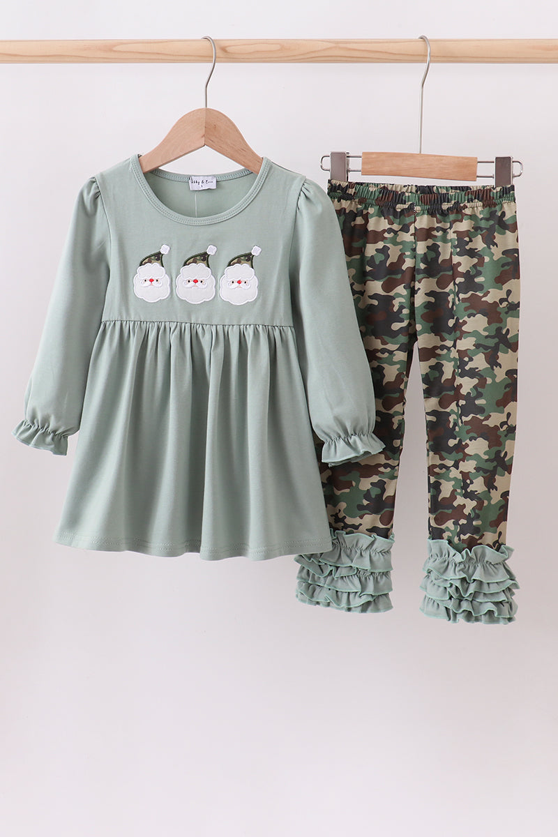 Camouflage Santa Claus Applique Ruffle Pants Set