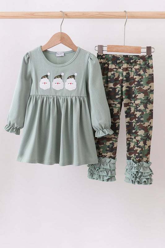 Camouflage Santa Claus Applique Ruffle Pants Set