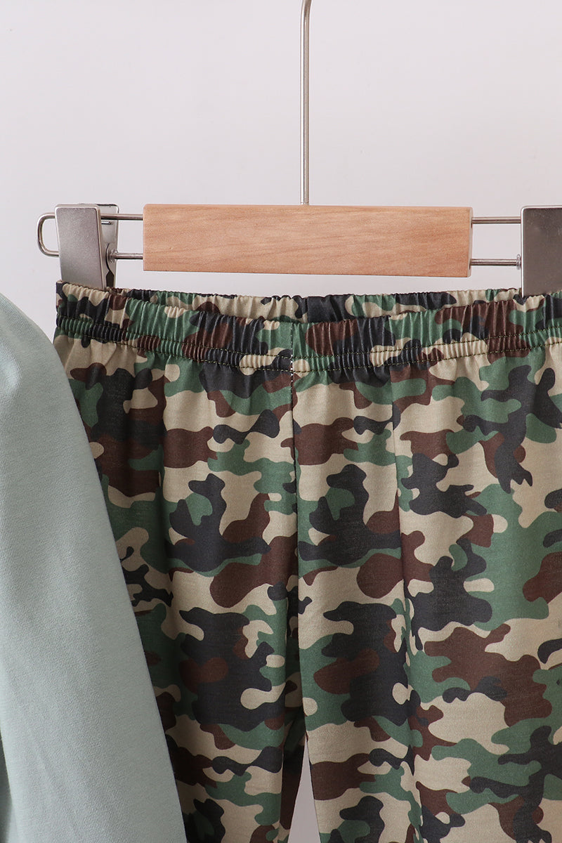 Camouflage Santa Claus Applique Ruffle Pants Set