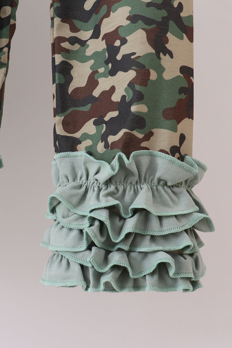 Camouflage Santa Claus Applique Ruffle Pants Set
