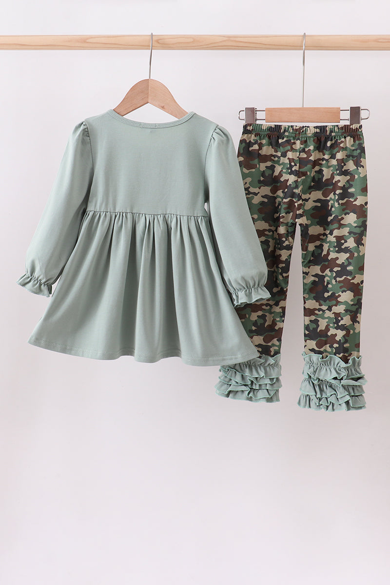 Camouflage Santa Claus Applique Ruffle Pants Set
