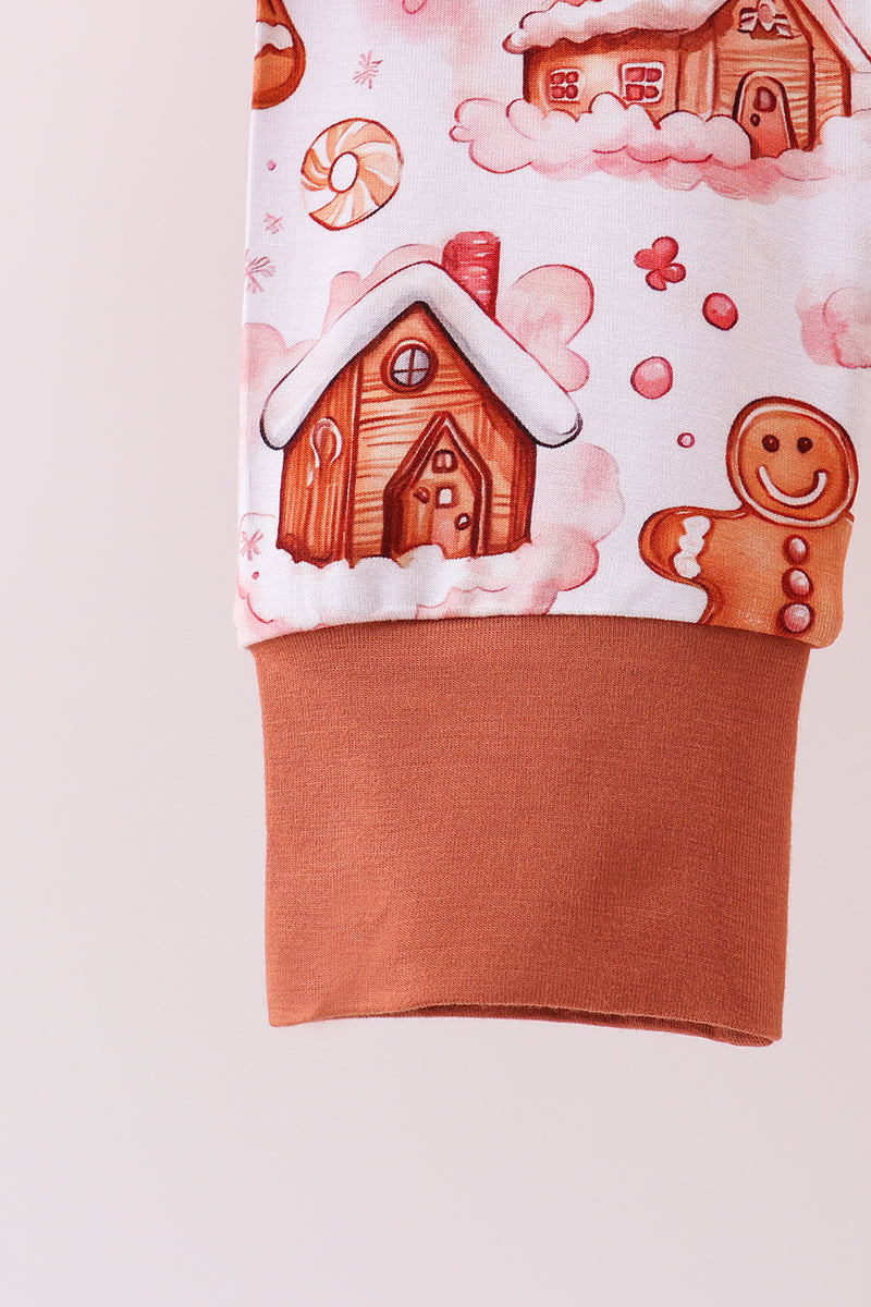 Brown Gingerbread House Bamboo Pajamas Romper