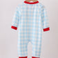 Blue Gingerbread House Embroidery Gingham Romper