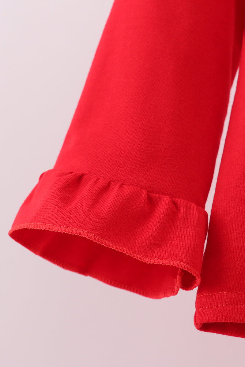 Red Santa Claus Biscuit Milk Applique Ruffle Stripe Pants Set