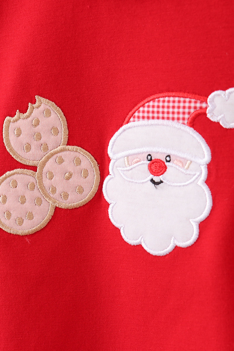 Red Santa Claus Biscuit Milk Applique Ruffle Stripe Pants Set