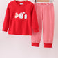 Red Santa Claus Biscuit Milk Applique Stripe Pants Set