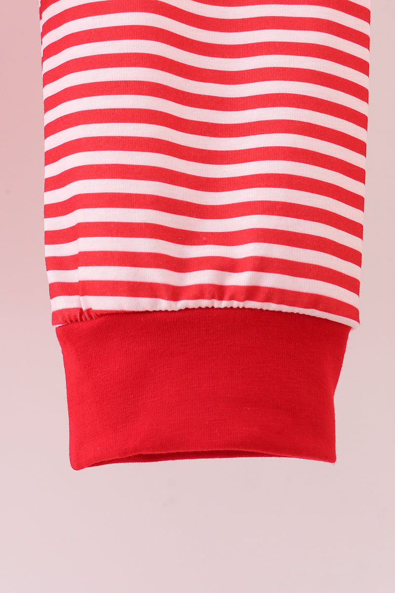 Red Santa Claus Biscuit Milk Applique Stripe Pants Set
