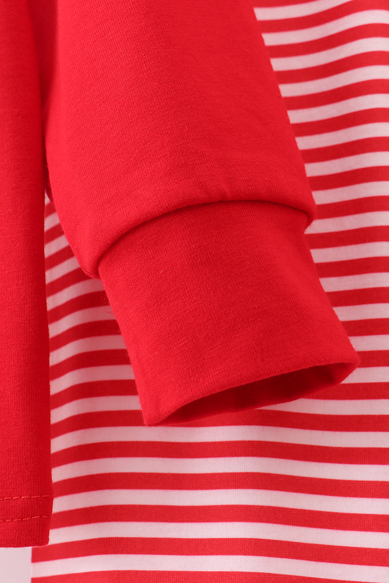 Red Santa Claus Biscuit Milk Applique Stripe Pants Set