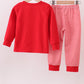 Red Santa Claus Biscuit Milk Applique Stripe Pants Set