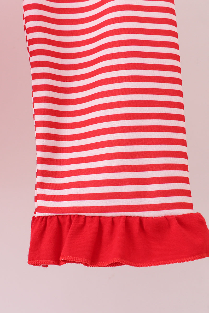 Red Santa Claus Biscuit Milk Applique Stripe Pants Set