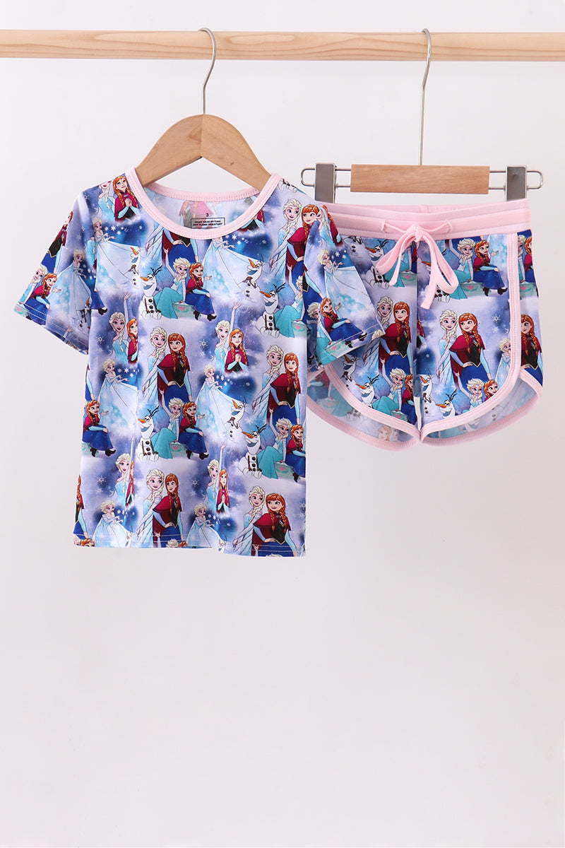 Blue Frozen Bamboo Shorts Set