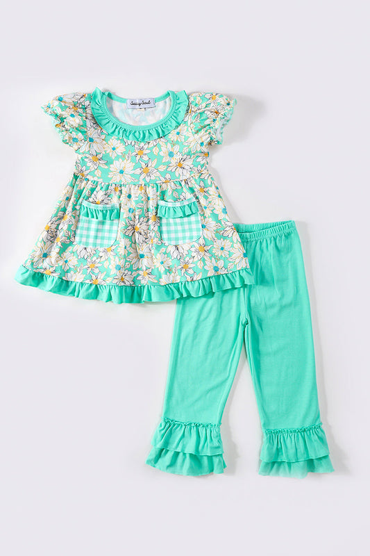 Green Daisy Girl Set