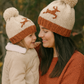 Beige Pompom Reindeer Cable Beanie