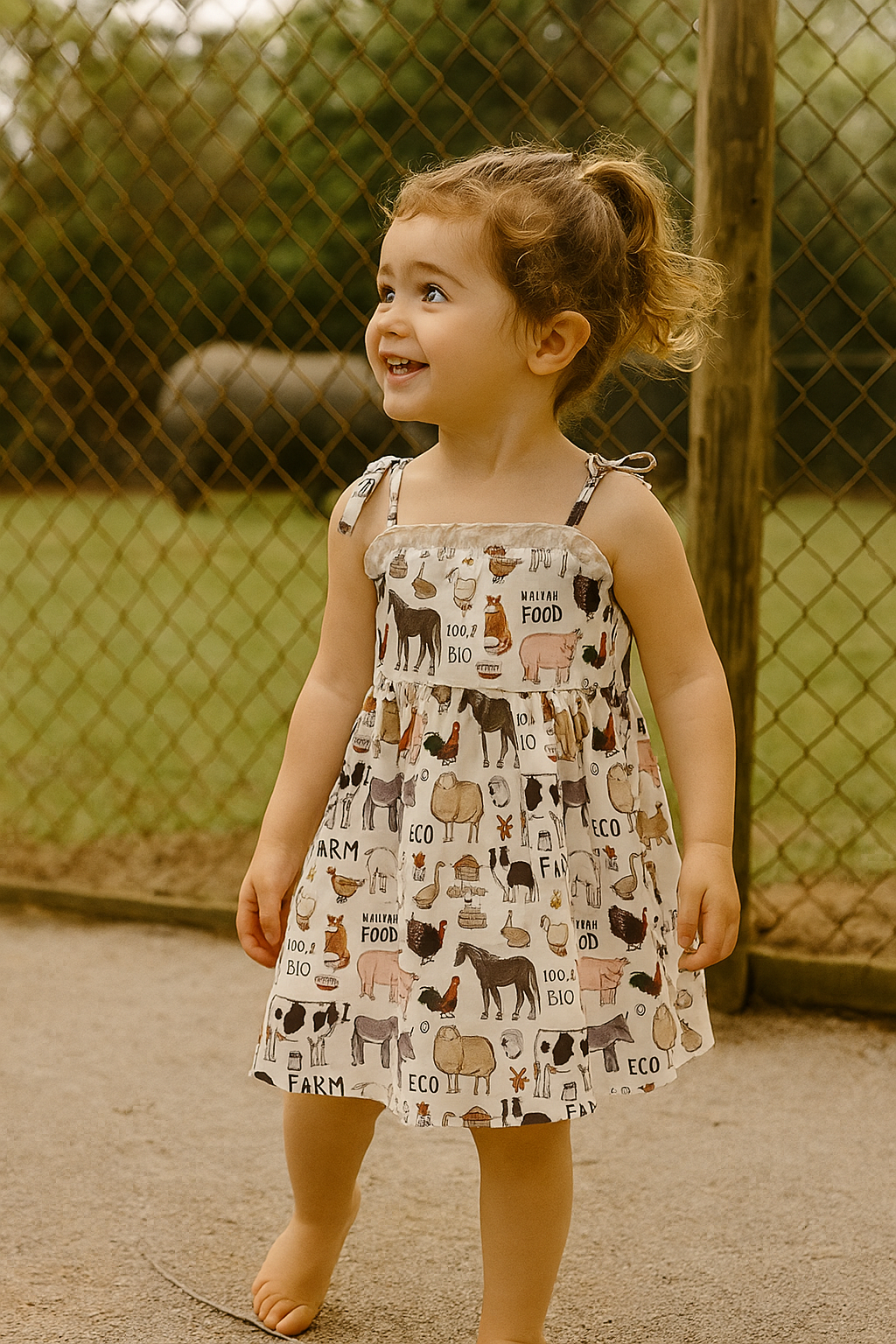 Beige Farm Strap Dress