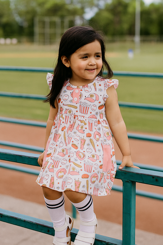 Pink Baseball Print Girl Dress