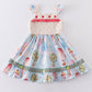 Platinum Balloon Print Floral Flutter Trim Dress