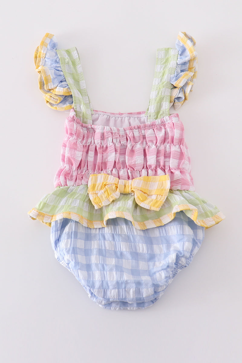 Multicolored Gingham One-Piece Girl Swimsuit