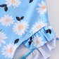 Blue Daisy Print One-Piece Girl Swimsuit Upf50+