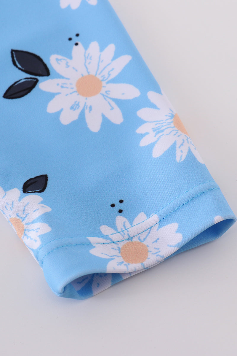 Blue Daisy Print 2Pc Girl Swimsuit Upf50+